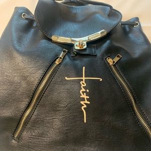 Black vegan leather backpack